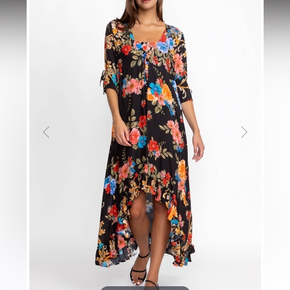 Johnny Was Black Floral Swim Coverup